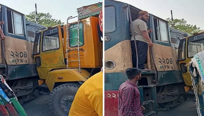 রেললাই‌নের পাশে উল্টে গেল ট্রাক, অতঃপর…