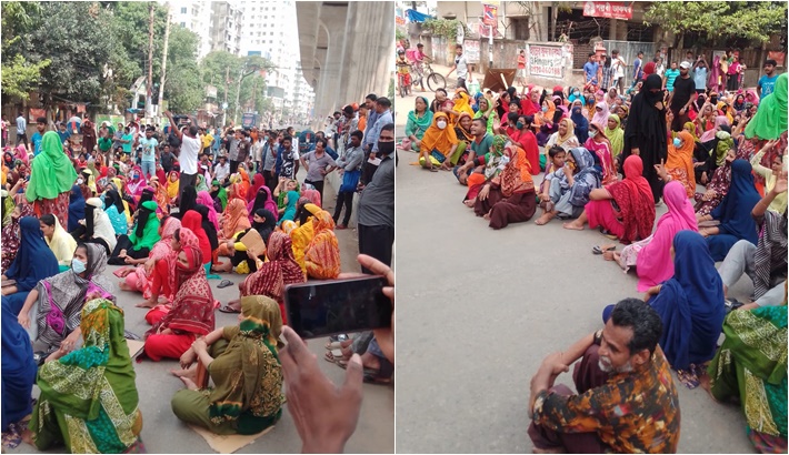 বেতন-ভাতা বাড়ানোর দাবিতে মিরপুরে শ্রমিকদের সড়ক অবরোধ