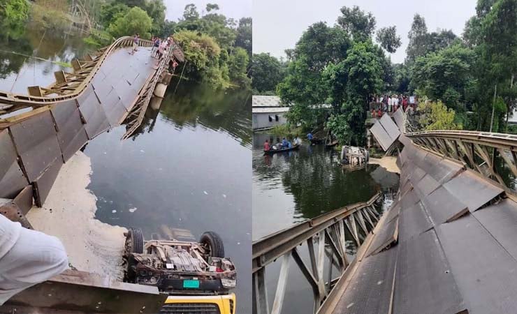 টাঙ্গাইলে ব্রিজ ভেঙে ট্রাক খালে, যোগাযোগ বিচ্ছিন্ন
