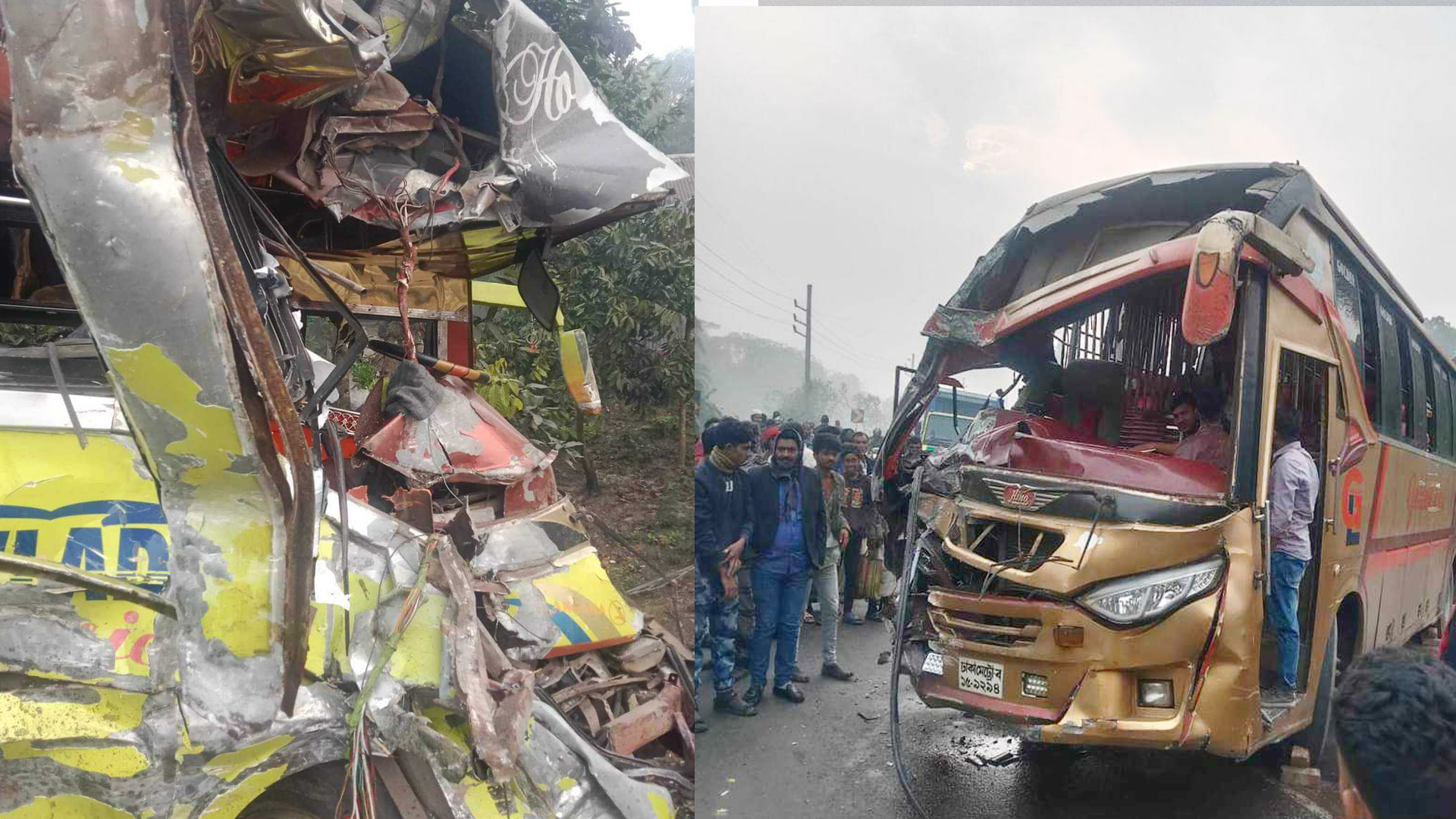 হঠাৎ বিকট শব্দে দুই বাসের মুখোমুখি সংঘর্ষ
