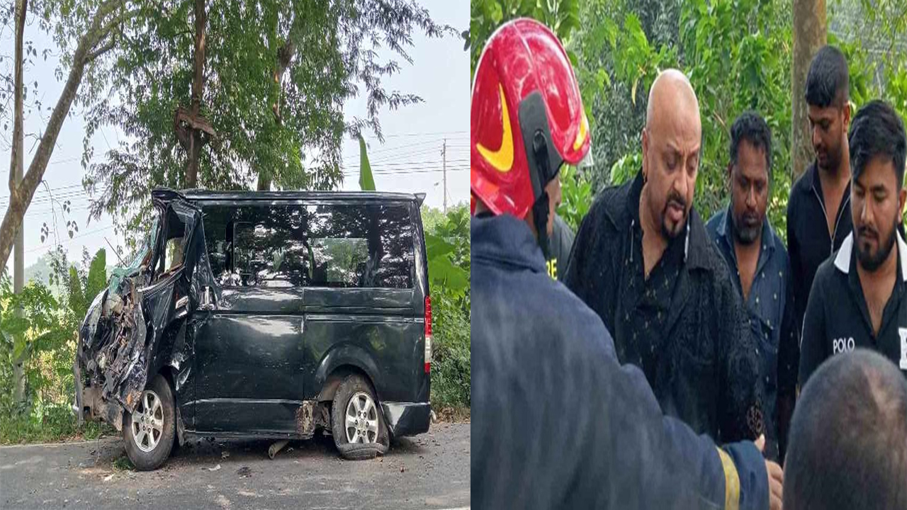 সড়ক দুর্ঘটনায় গুরুতর আহত রুবেল, দুমড়েমুচড়ে গেছে গাড়ি