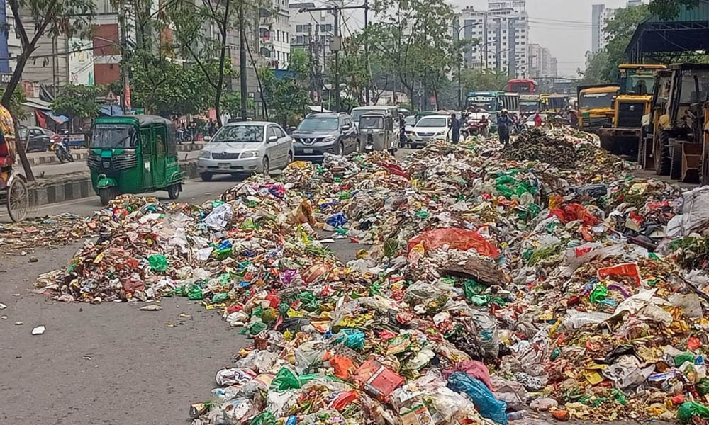 বেতন বাড়ানোর দাবিতে ব্যস্ত সড়ক ময়লার ভাগাড় বানালেন পরিচ্ছন্নতাকর্মীরা