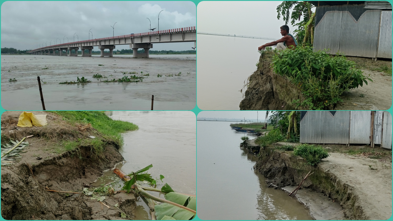 গঙ্গাচড়ায় তিস্তা সেতুরক্ষা বাঁধ ভেঙে ৭০ মিটার নদীগর্ভে
