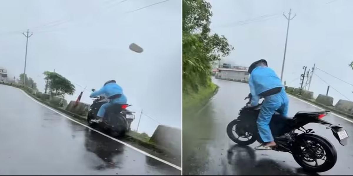 পাহাড়ি রাস্তায় নিয়ন্ত্রণ হারিয়ে অলৌকিকভাবে বেঁচে গেলেন বাইকার